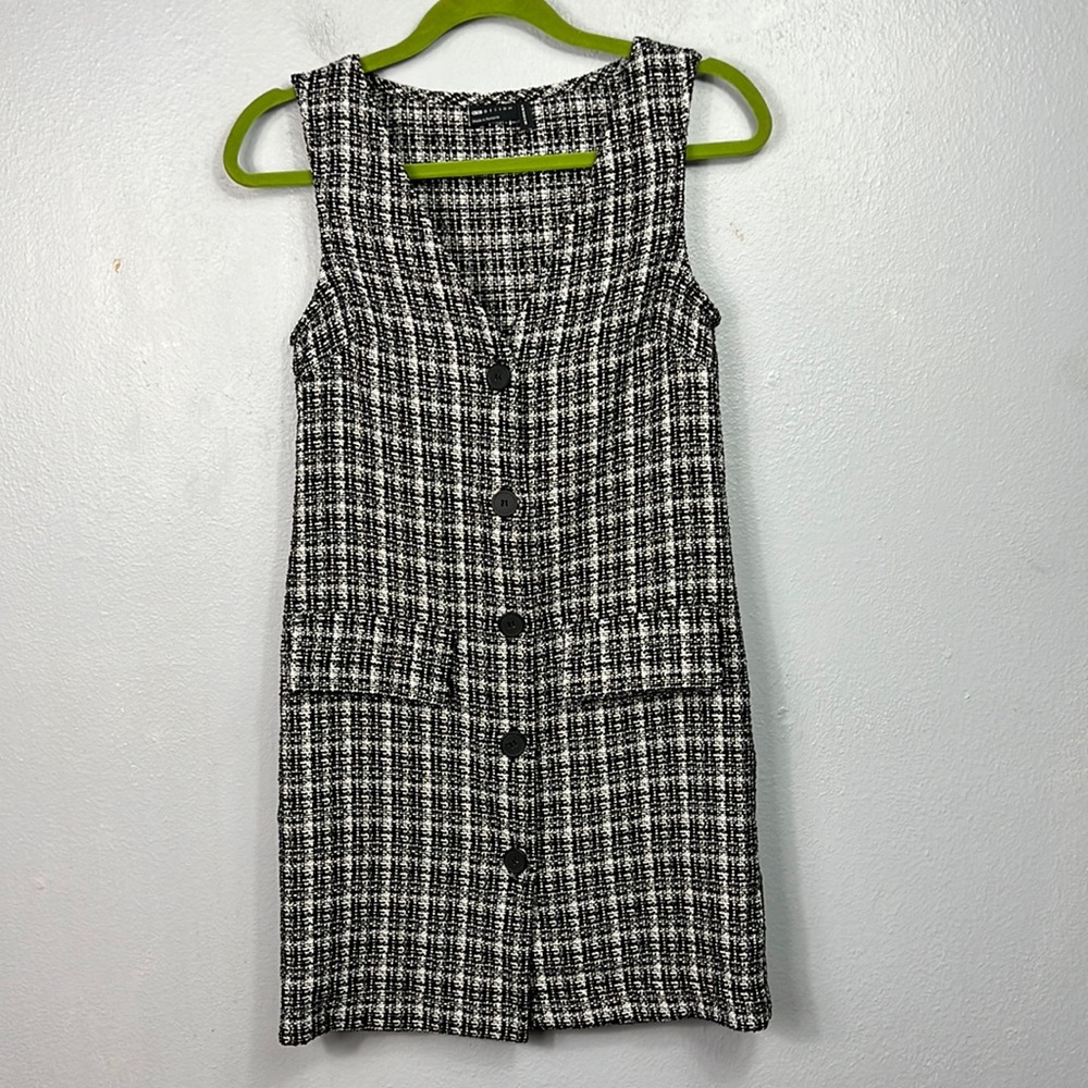 ASOS Design Black & White Tweed Sleeveless Button Front Mini Dress 4
